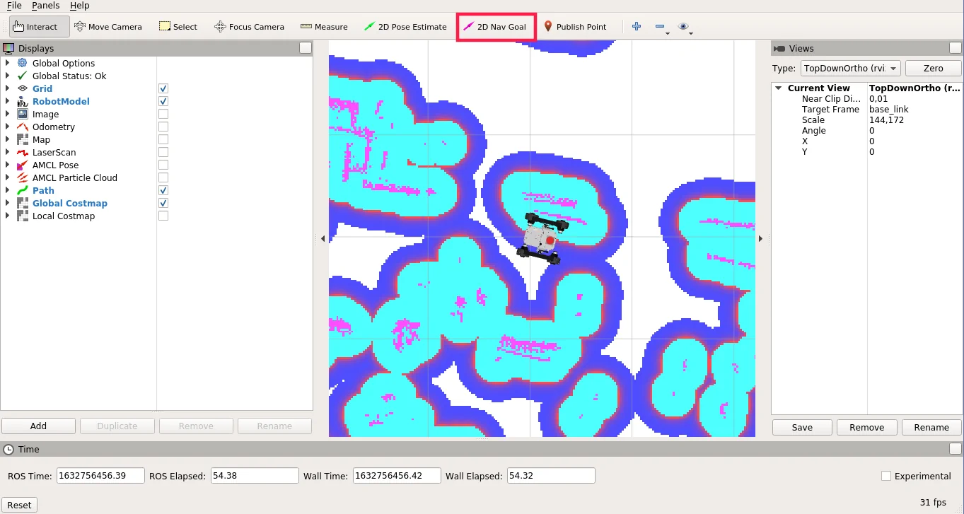 RViz Interface with highlighted 2D nav goal option