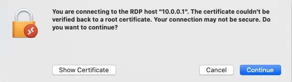 Accept certificate window in Microsoft RDP