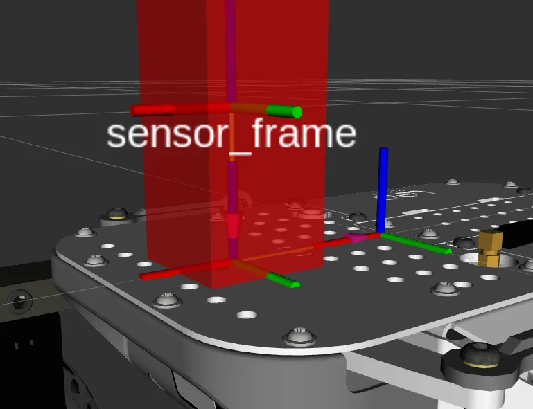 RViz window showing added sensor to the model