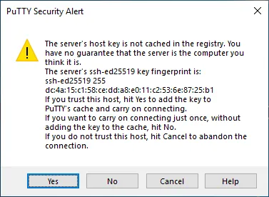Security alert of PuTTY