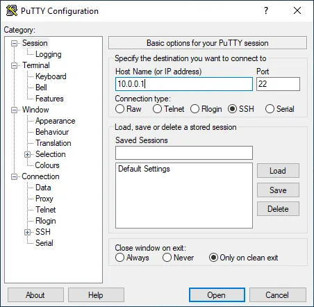 Interface of PuTTY