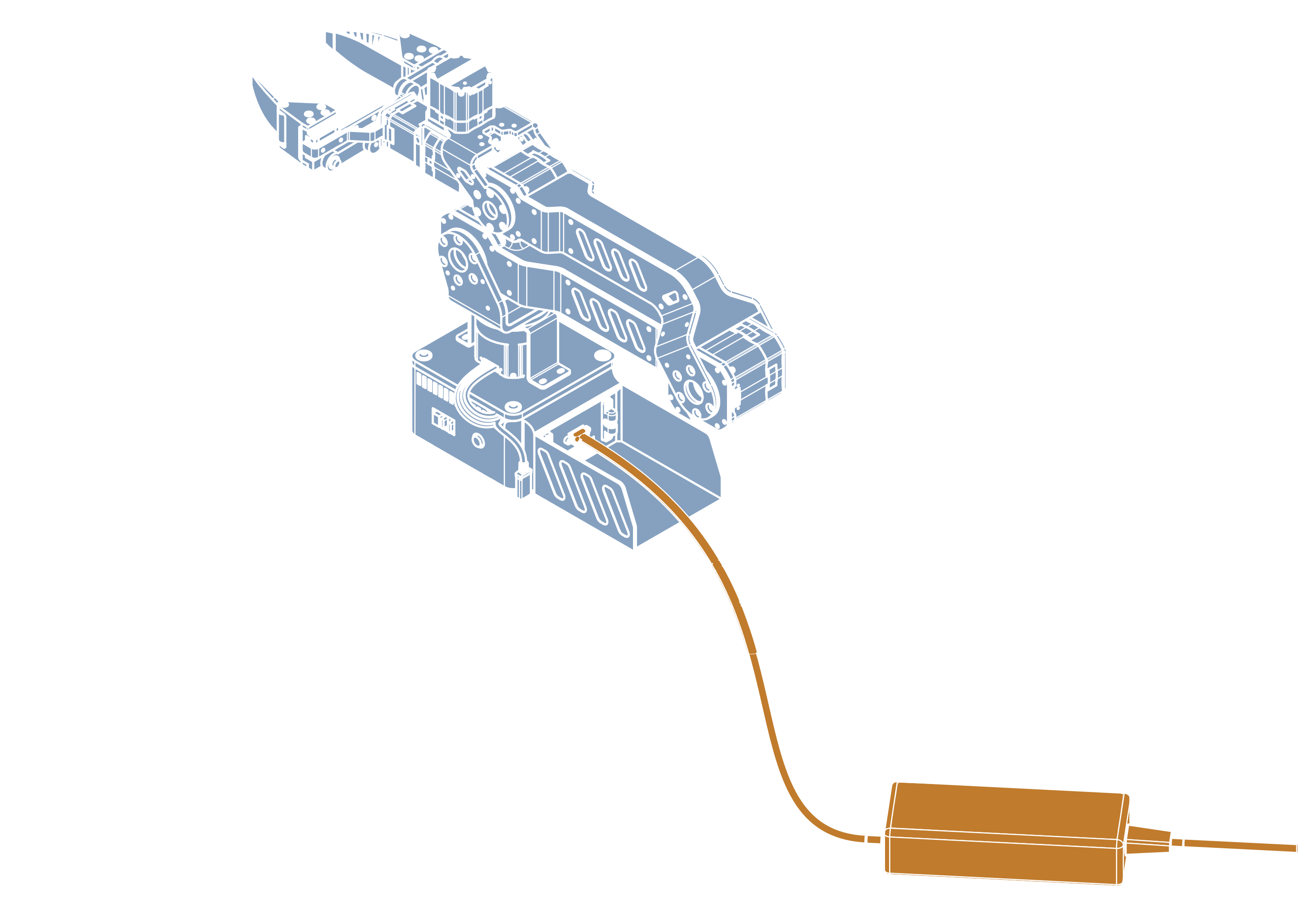 Arm with power adapter connected
