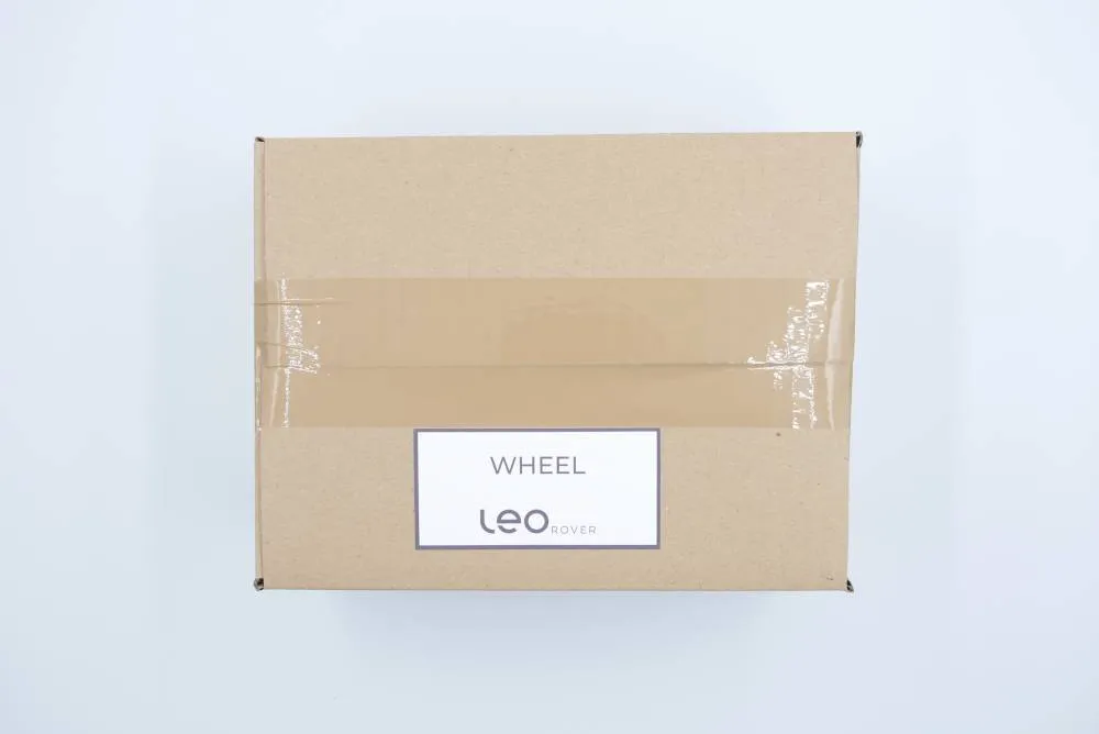 Box of parts used to assemble Leo Rover wheels